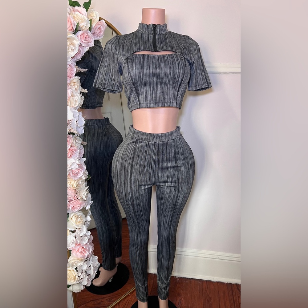 Stylish Gray Women's Two-Piece Set